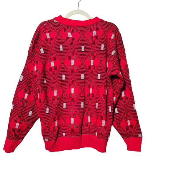 Coogi Style Vintage Red Geometric Knit Sweater 80s 90s Abstract Bold Pullover L - Picture 5 of 9